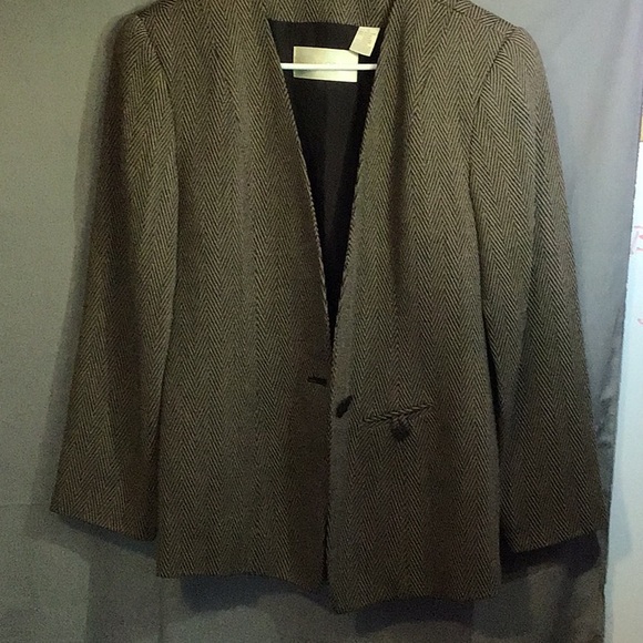 Veste Tweed Brodée Dana Buchman Taille 16 – Couleur Marron, Style Blazer, Occasion Très Bon état